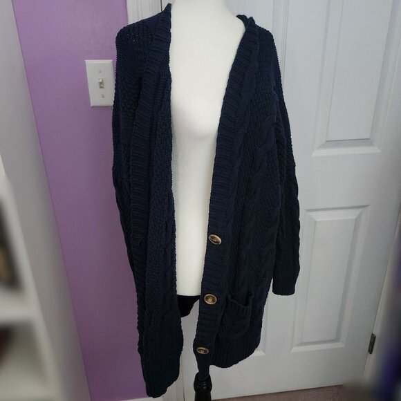 Agnes & Dora Dark Blue Large Knit Long Sleeve Cardigan - Picture 6 of 7